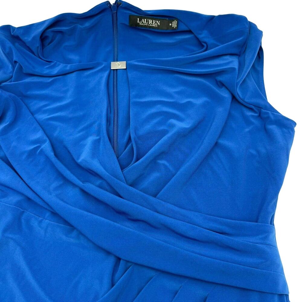 Lauren Ralph Lauren Women's size 14 Faux-Wrap Dress Half-Sleeve Blue Knee Length